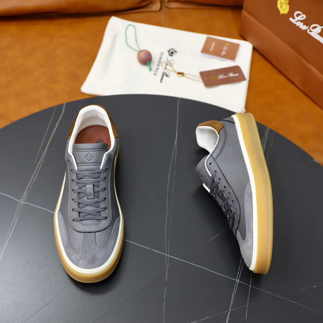 Men's Men's Shoes💰540💰••New Products•• LoroPian*_Noyo-Pianya New men's casual moral training sneakers, LP lace-up casual shoes!  Made of original imported soft cowhide and suede fabric, it highlights the sporty style. The heel is decorated with logo embossing and the original molding. The raw rubber translucent sole combined with the color welt adds a sense of modernity to the shoe. The shoe is overall refreshing and easy to match with style. It has a full cowhide lining for the feet. The original box packaging at the counter comes with wooden balls and a dust bag! Size: 38-44 (.45 customized)